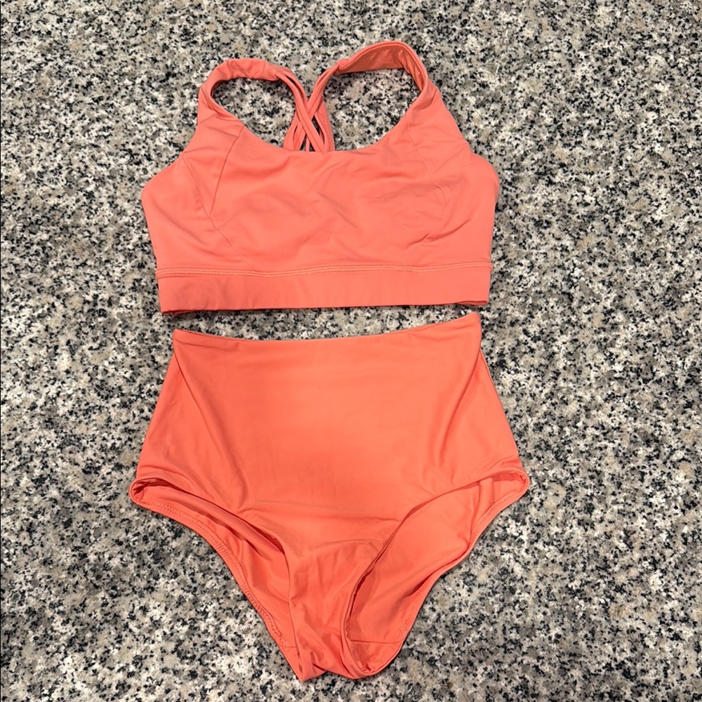 Lululemon Coral High-Waisted Bikini Set